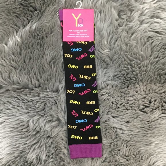Yo Sox | Women's Texting Lingo Knee High Socks | Black | Size 6-10 - Picture 1 of 2